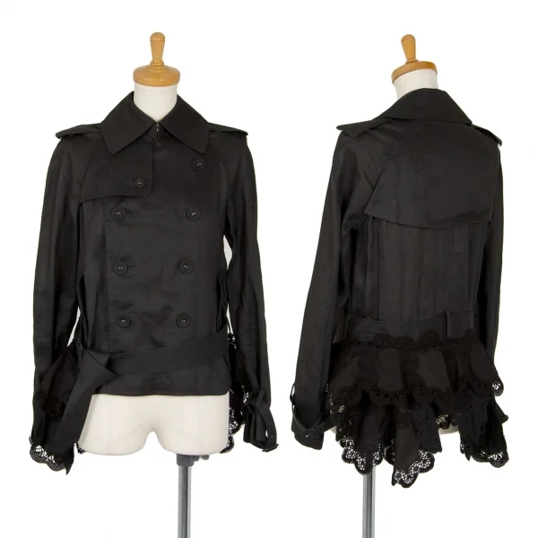 タオ コムデギャルソンtao COMME des GARCONS 裾レースデザインショートトレンチコート 黒S K-104200_001