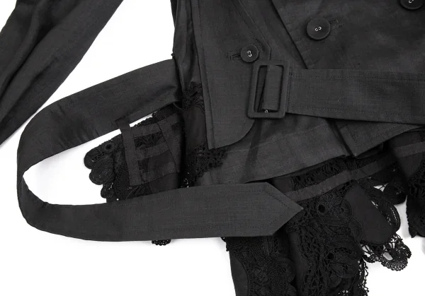 タオ コムデギャルソンtao COMME des GARCONS 裾レースデザインショートトレンチコート 黒S K-104200_010