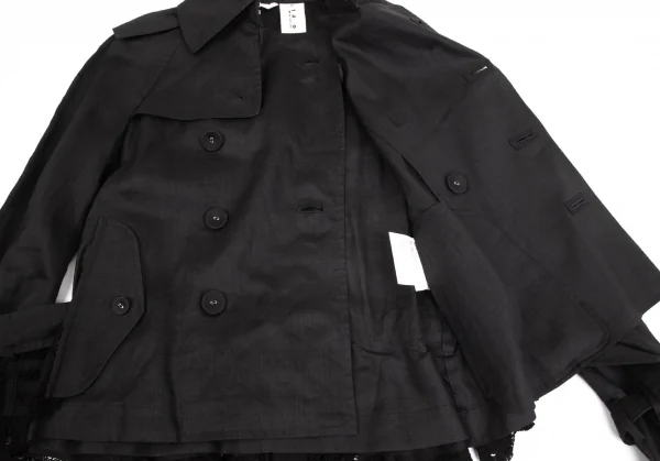 タオ コムデギャルソンtao COMME des GARCONS 裾レースデザインショートトレンチコート 黒S K-104200_013