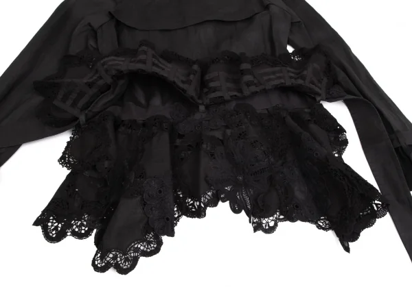 タオ コムデギャルソンtao COMME des GARCONS 裾レースデザインショートトレンチコート 黒S K-104200_016