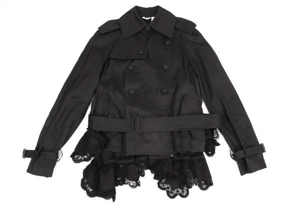 タオ コムデギャルソンtao COMME des GARCONS 裾レースデザインショートトレンチコート 黒S K-104200_002