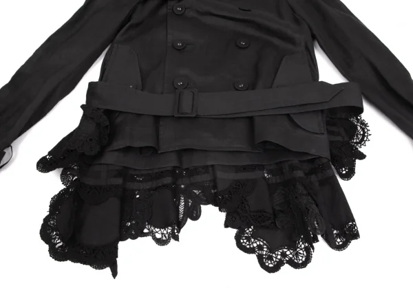 タオ コムデギャルソンtao COMME des GARCONS 裾レースデザインショートトレンチコート 黒S K-104200_009