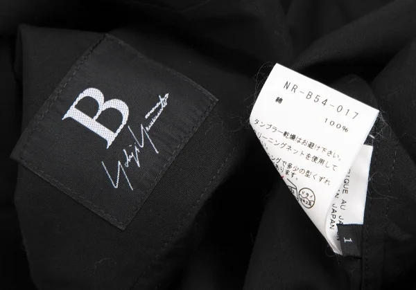 ビーヨウジヤマモトB Yohji Yamamoto コットンブロード襟着脱ロングカフスシャツ 黒1 K-104218_019