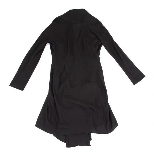 ヨウジヤマモト ファムYohji Yamamoto FEMME シアーコットン切替デザインノーカラーロングジャケット 黒2 K-104239_012