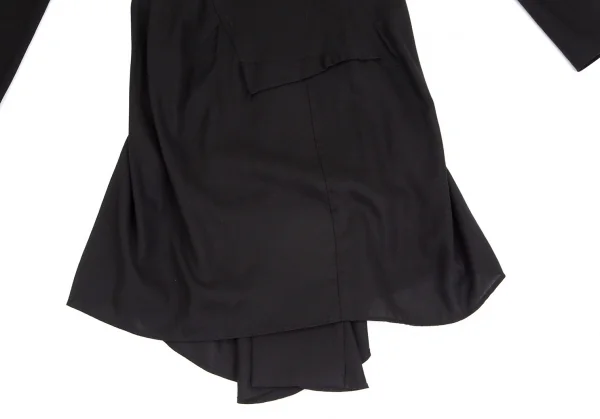 ヨウジヤマモト ファムYohji Yamamoto FEMME シアーコットン切替デザインノーカラーロングジャケット 黒2 K-104239_014