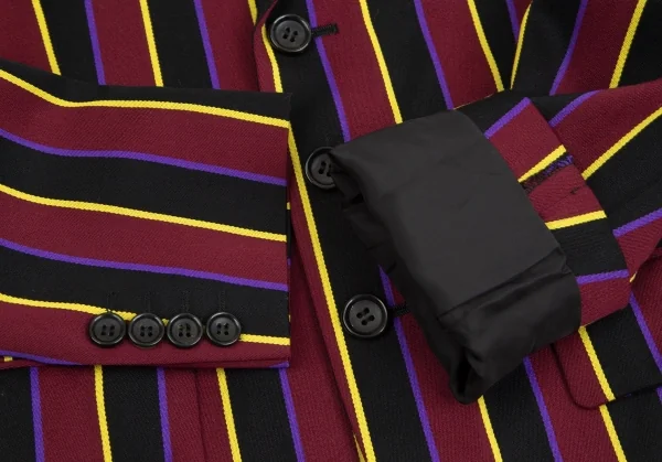 トリココムデギャルソンtricot COMME des GARCONSストライプ3Bスクールジャケット ワイン黒黄青M K-104253_005