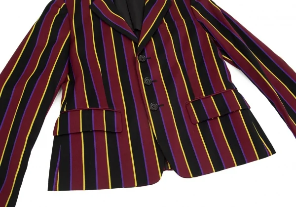 トリココムデギャルソンtricot COMME des GARCONSストライプ3Bスクールジャケット ワイン黒黄青M K-104253_006