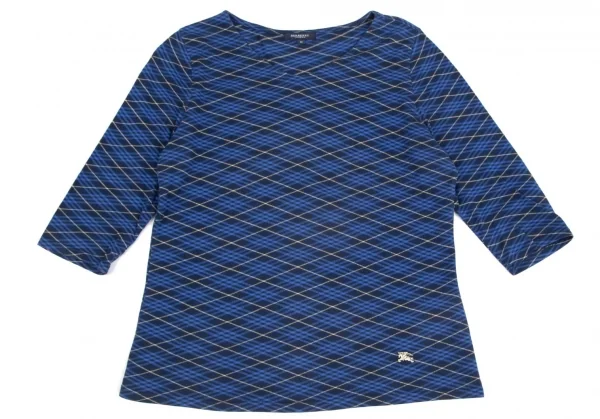 バーバリーBURBERRY LONDON コットンバイアスチェック七分袖カットソー 紺青15 K-104258_002