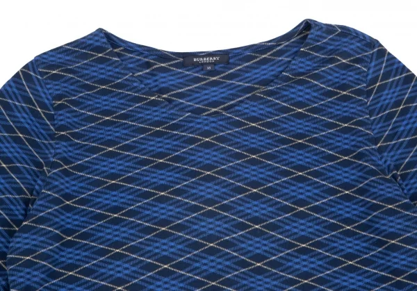 バーバリーBURBERRY LONDON コットンバイアスチェック七分袖カットソー 紺青15 K-104258_003