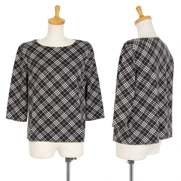 バーバリーBURBERRY LONDON バイアスチェック七分袖ストレッチカットソー 黒 黒白F K-104259_001
