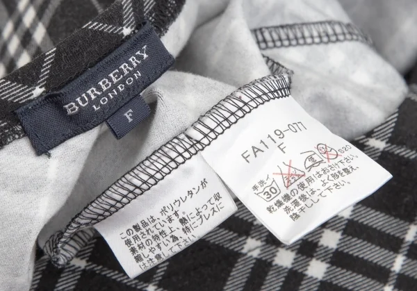 バーバリーBURBERRY LONDON バイアスチェック七分袖ストレッチカットソー 黒 黒白F K-104259_012
