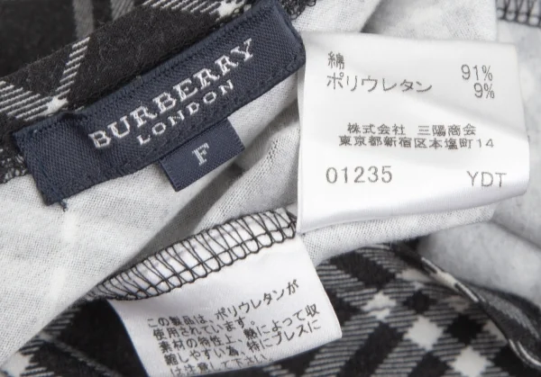 バーバリーBURBERRY LONDON バイアスチェック七分袖ストレッチカットソー 黒 黒白F K-104259_013