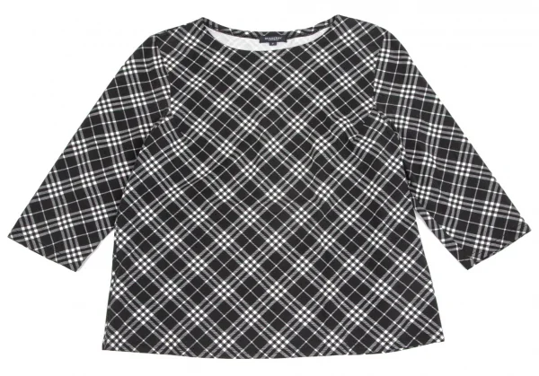 バーバリーBURBERRY LONDON バイアスチェック七分袖ストレッチカットソー 黒 黒白F K-104259_002