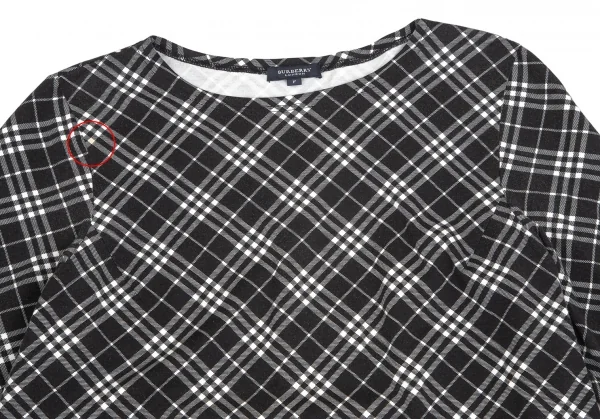 バーバリーBURBERRY LONDON バイアスチェック七分袖ストレッチカットソー 黒 黒白F K-104259_003
