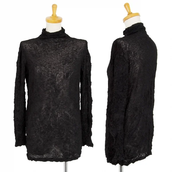 イッセイミヤケペルマネンテISSEY MIYAKEPERMANENTE シワプリーツハイネックカットソー 黒M K-104265_001