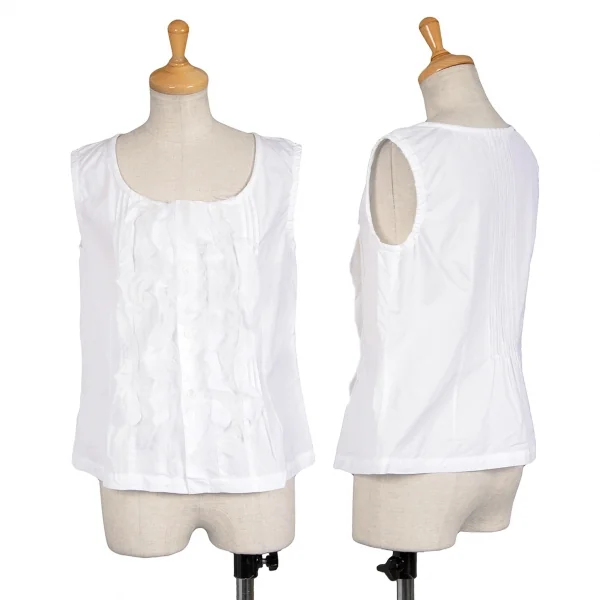 ローブドシャンブル コムデギャルソンrobe de chambre COMME des GARCONS フリルタックノースリーブブラウス 白S K-104276_001