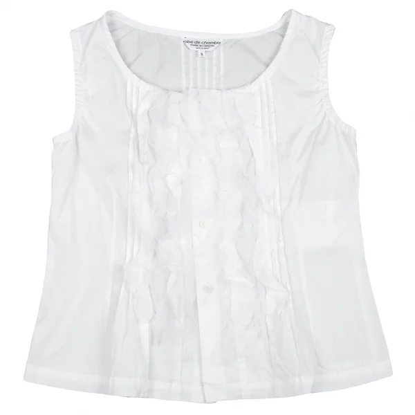 ローブドシャンブル コムデギャルソンrobe de chambre COMME des GARCONS フリルタックノースリーブブラウス 白S K-104276_002