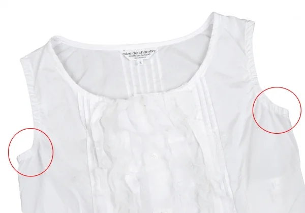 ローブドシャンブル コムデギャルソンrobe de chambre COMME des GARCONS フリルタックノースリーブブラウス 白S K-104276_003