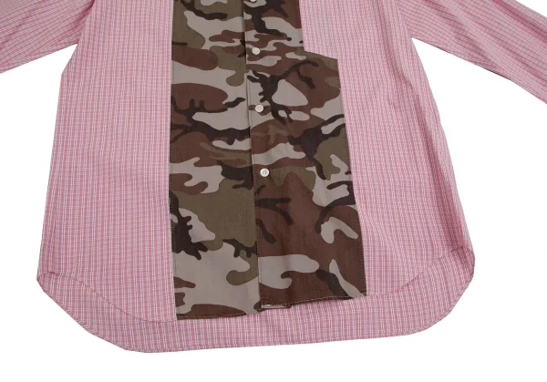 コムデギャルソン オムCOMME des GARCONS HOMME コットンチェック異素材迷彩切替シャツ 赤 ピンク緑白他L K-104285_010
