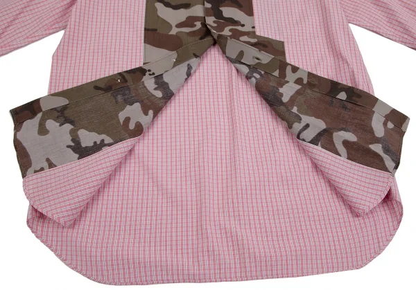 コムデギャルソン オムCOMME des GARCONS HOMME コットンチェック異素材迷彩切替シャツ 赤 ピンク緑白他L K-104285_011