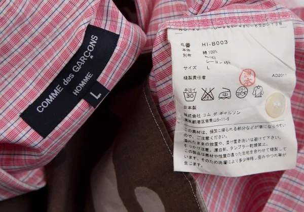 コムデギャルソン オムCOMME des GARCONS HOMME コットンチェック異素材迷彩切替シャツ 赤 ピンク緑白他L K-104285_017