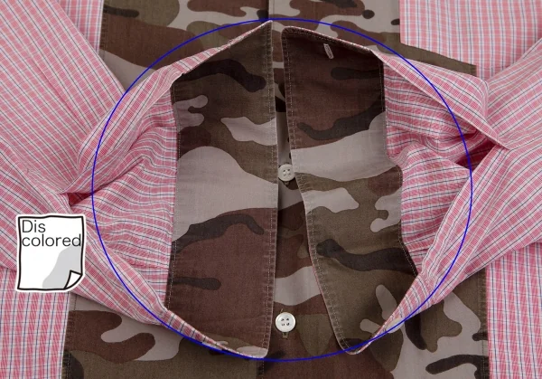 コムデギャルソン オムCOMME des GARCONS HOMME コットンチェック異素材迷彩切替シャツ 赤 ピンク緑白他L K-104285_009