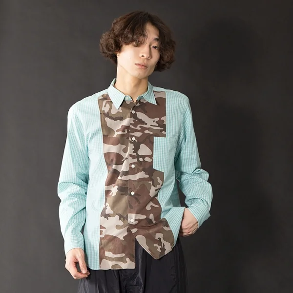 COMME des GARCONS HOMME Camouflage Switching Plaid Shirt K-104286_015