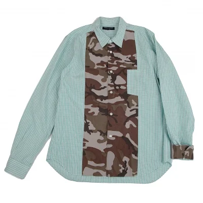 コムデギャルソン オムCOMME des GARCONS HOMME コットンチェック異素材迷彩切替シャツ 緑 緑白他