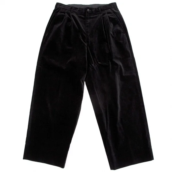 ヨウジヤマモト プールオムYohji Yamamoto POUR HOMME コットンベロアツータックワイドパンツ 黒L K-104296_001