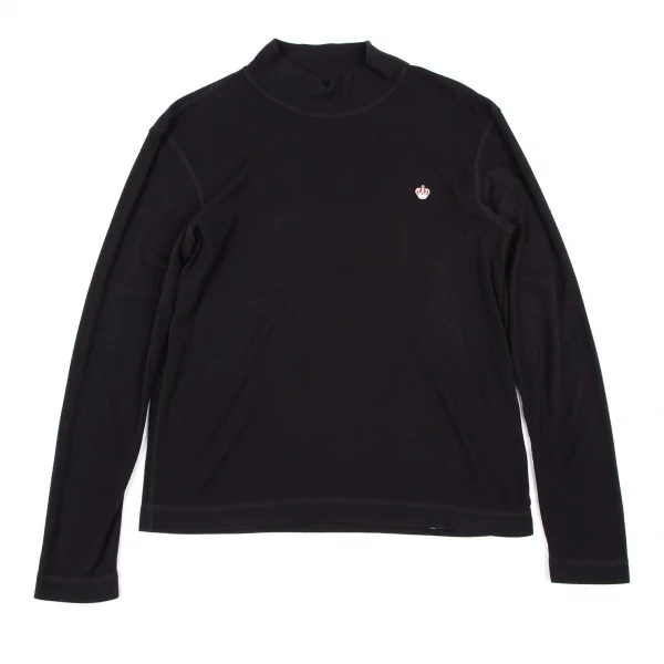 パパスPapas アクリルレーヨンクラウンワンポイント刺繍ハイネックカットソー 黒46S K-104302_001