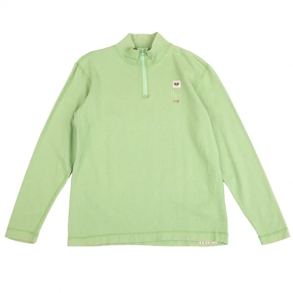 パパスPapas コットンロゴ刺繍パッチハーフジップハイネックカットソー ネオングリーン46S K-104309_001