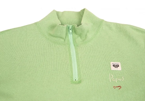 パパスPapas コットンロゴ刺繍パッチハーフジップハイネックカットソー ネオングリーン46S K-104309_002
