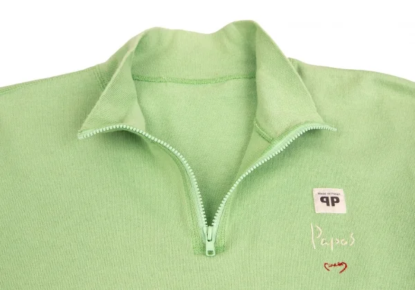 パパスPapas コットンロゴ刺繍パッチハーフジップハイネックカットソー ネオングリーン46S K-104309_003