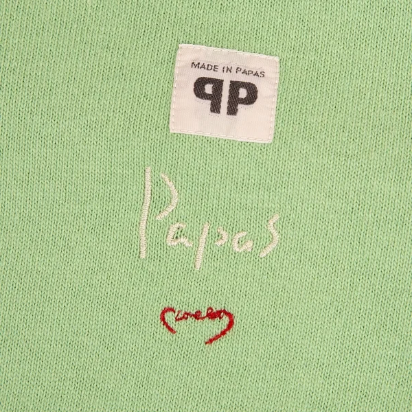 パパスPapas コットンロゴ刺繍パッチハーフジップハイネックカットソー ネオングリーン46S K-104309_005