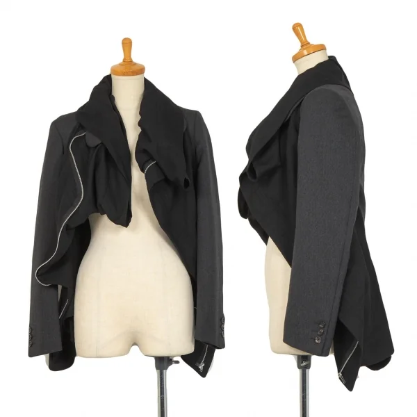 コムデギャルソンCOMME des GARCONS異素材切替レイヤージップジャケット グレー黒M K-104312_001