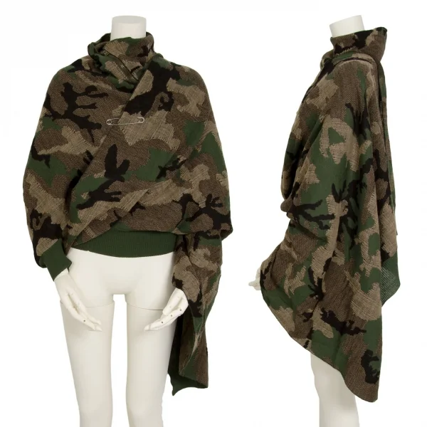 ジュンヤワタナベ コムデギャルソンJUNYA WATANABE COMME des GARCONS迷彩織ラップデザインジップニットトップス 緑黒M K-104361_001