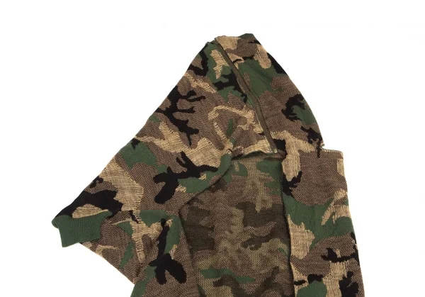 ジュンヤワタナベ コムデギャルソンJUNYA WATANABE COMME des GARCONS迷彩織ラップデザインジップニットトップス 緑黒M K-104361_007