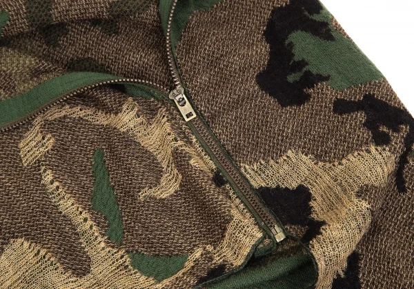 ジュンヤワタナベ コムデギャルソンJUNYA WATANABE COMME des GARCONS迷彩織ラップデザインジップニットトップス 緑黒M K-104361_009