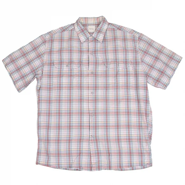 カールヘルムKarl Helmut フラップポケットオープンカラーチェックコットン半袖シャツ 白青他M位 K-104399_001