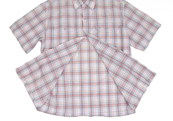 カールヘルムKarl Helmut フラップポケットオープンカラーチェックコットン半袖シャツ 白青他M位 K-104399_014