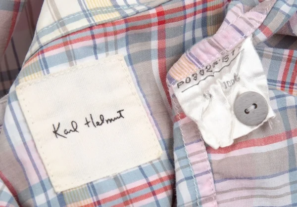 カールヘルムKarl Helmut フラップポケットオープンカラーチェックコットン半袖シャツ 白青他M位 K-104399_019