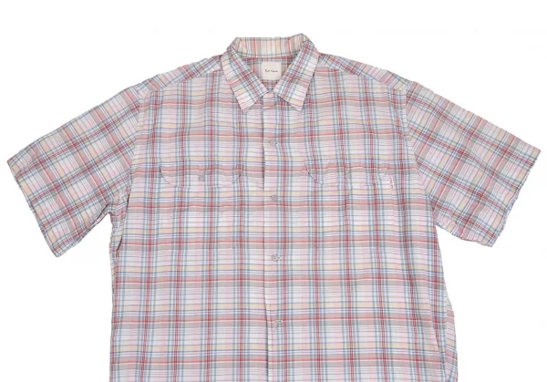 カールヘルムKarl Helmut フラップポケットオープンカラーチェックコットン半袖シャツ 白青他M位 K-104399_002