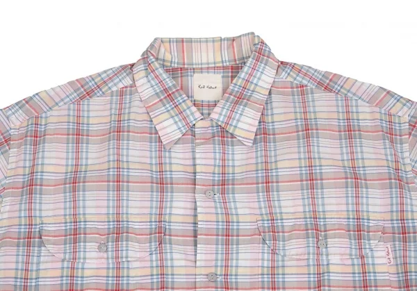 カールヘルムKarl Helmut フラップポケットオープンカラーチェックコットン半袖シャツ 白青他M位 K-104399_003