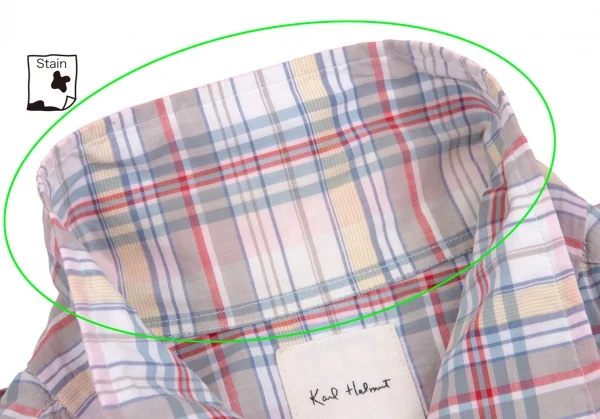 カールヘルムKarl Helmut フラップポケットオープンカラーチェックコットン半袖シャツ 白青他M位 K-104399_004