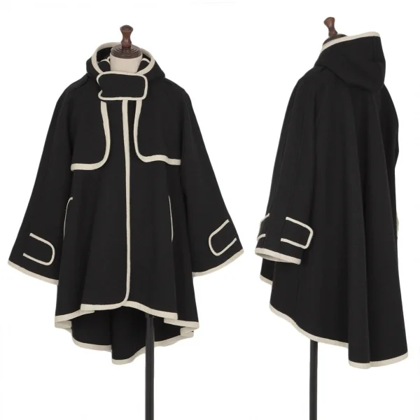 ミュラーオブヨシオクボmuller of yoshiokubo パイピングラインフレアシルエットハーフコート 黒36 K-104427_001