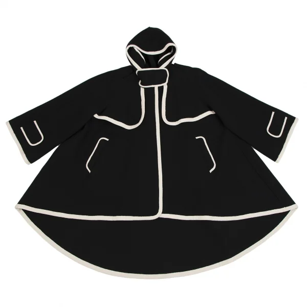 ミュラーオブヨシオクボmuller of yoshiokubo パイピングラインフレアシルエットハーフコート 黒36 K-104427_002