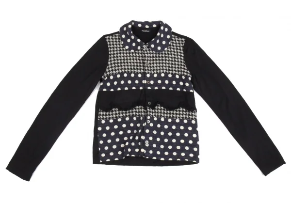 トリココムデギャルソンtricot COMME des GARCONS フロントマルチパターンラウンドカラーカーディガン 白黒紺S位 K-104436_002