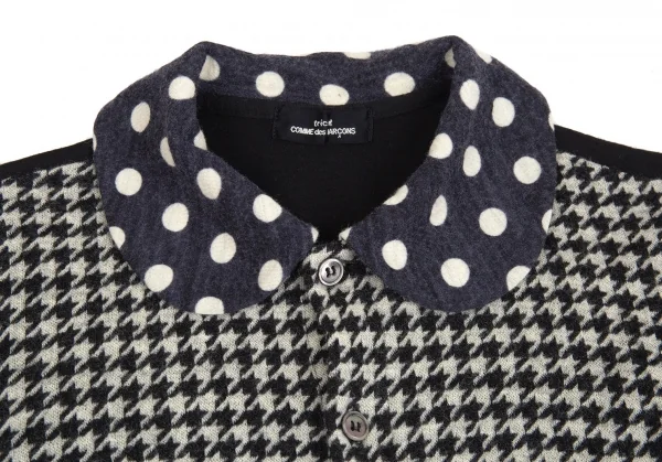 トリココムデギャルソンtricot COMME des GARCONS フロントマルチパターンラウンドカラーカーディガン 白黒紺S位 K-104436_003