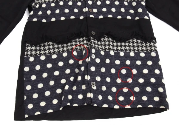 トリココムデギャルソンtricot COMME des GARCONS フロントマルチパターンラウンドカラーカーディガン 白黒紺S位 K-104436_007