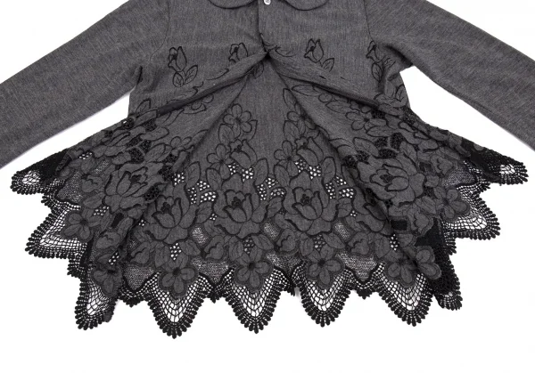 ローブドシャンブル コムデギャルソンrobe de chambre COMME des GARCONS フラワーエンブロイダリーレースラウンドカラーカーディガン 杢グレー黒S位 K-104438_010